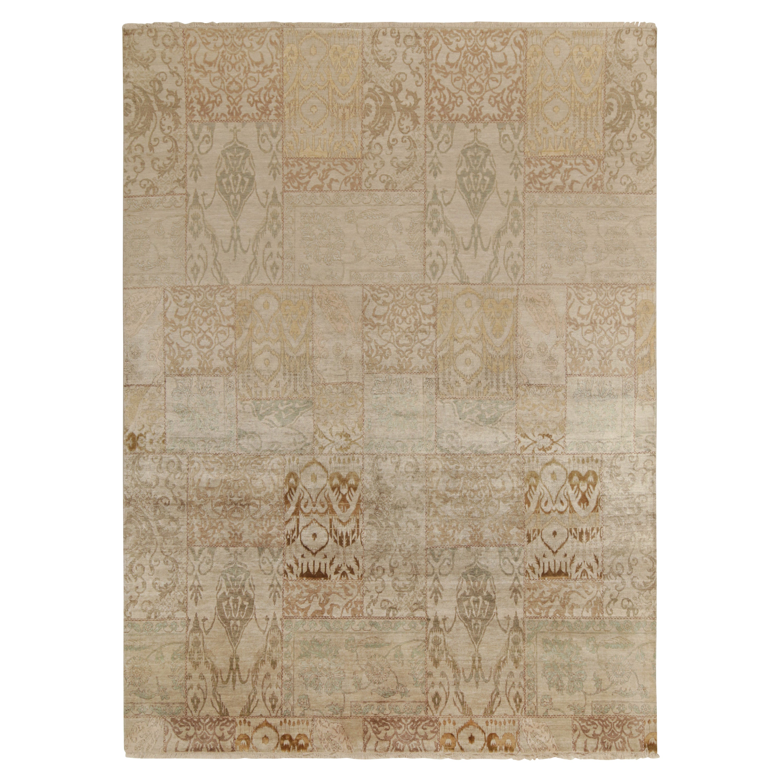 Rug & Kilim’s Classic style rug in Beige-Brown, Gold Ikats Pattern For Sale