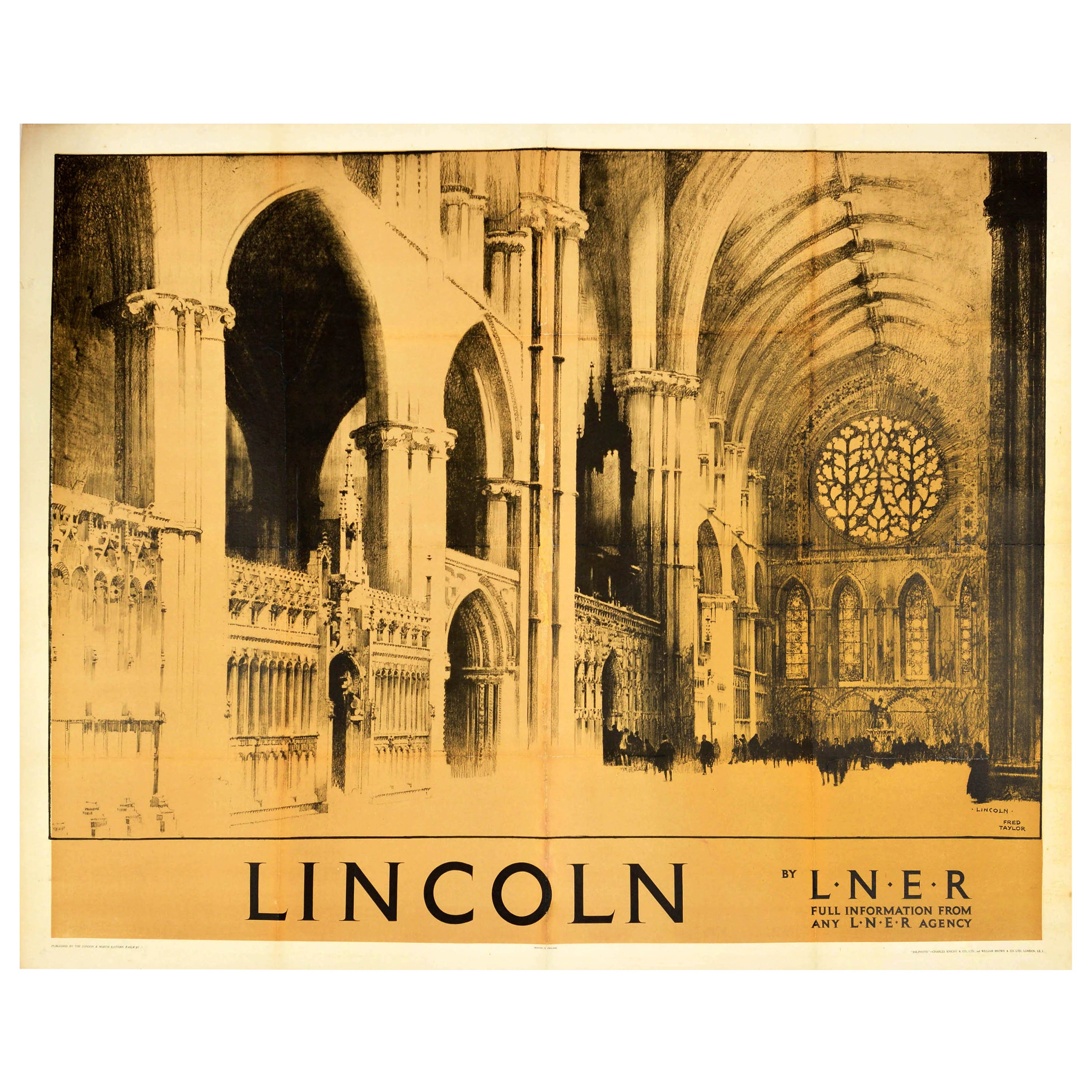 Original Vintage LNER Railway Poster Lincoln Cathedral Rose Window Train Travel
