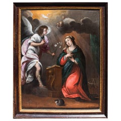 Antique 17th Century Annunciation Painting Oil on Canvas Workshop of Nuvolone
