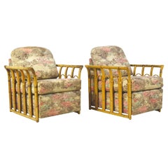 Retro Rattan Framed Lounge Chairs