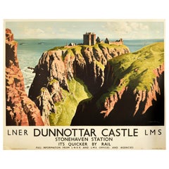 Original Vintage Railway Poster Dunnottar Castle Scotland LNER LMS Stonehaven