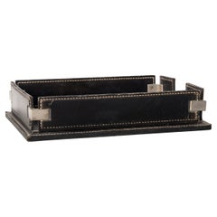Black Leather & Stainless Steel Mail Rack - France 1970's