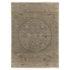 Rug & Kilim’s Classic style rug in Beige, Gray and Blue Medallion Floral Pattern