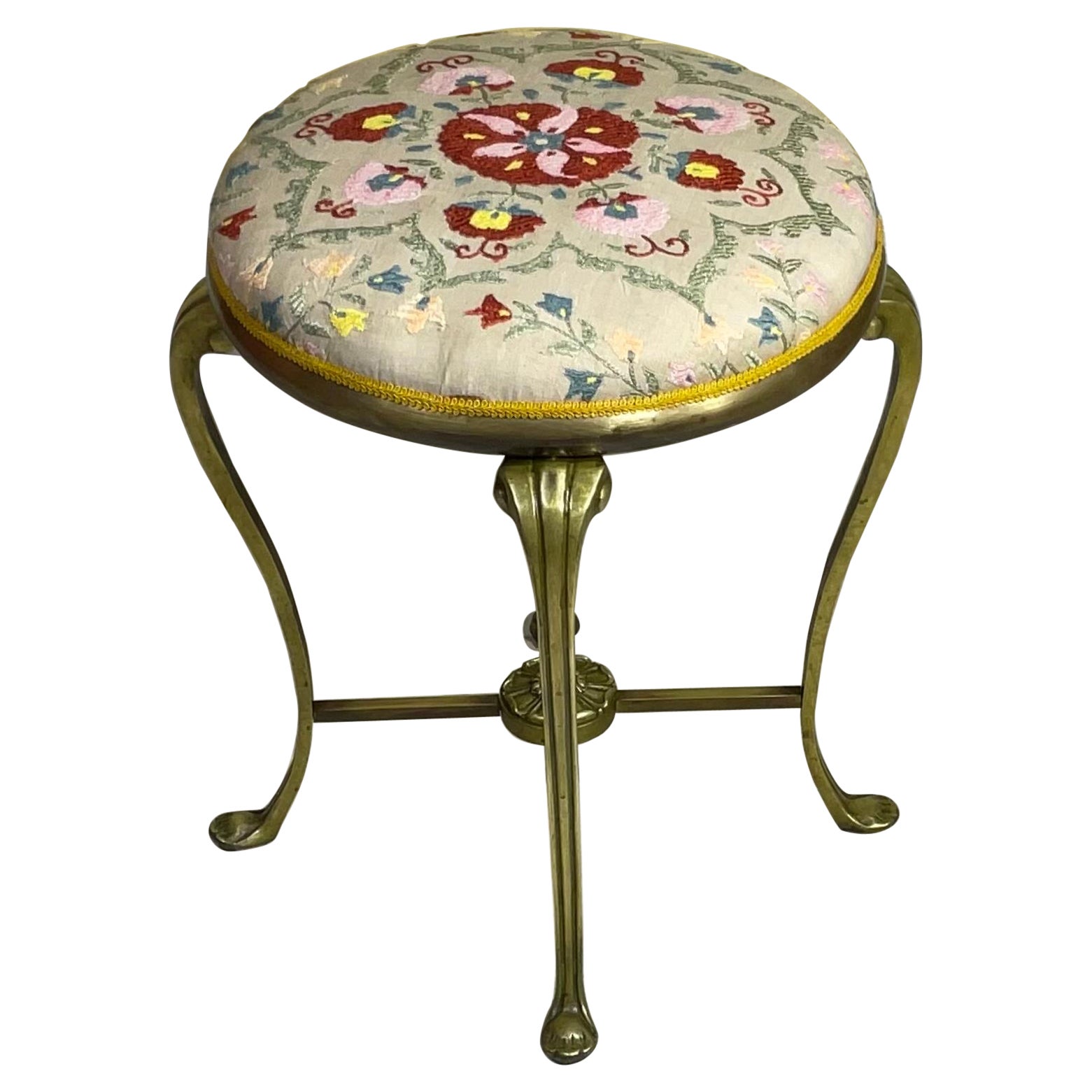 Vintage Brass Suzani Foot Stool For Sale