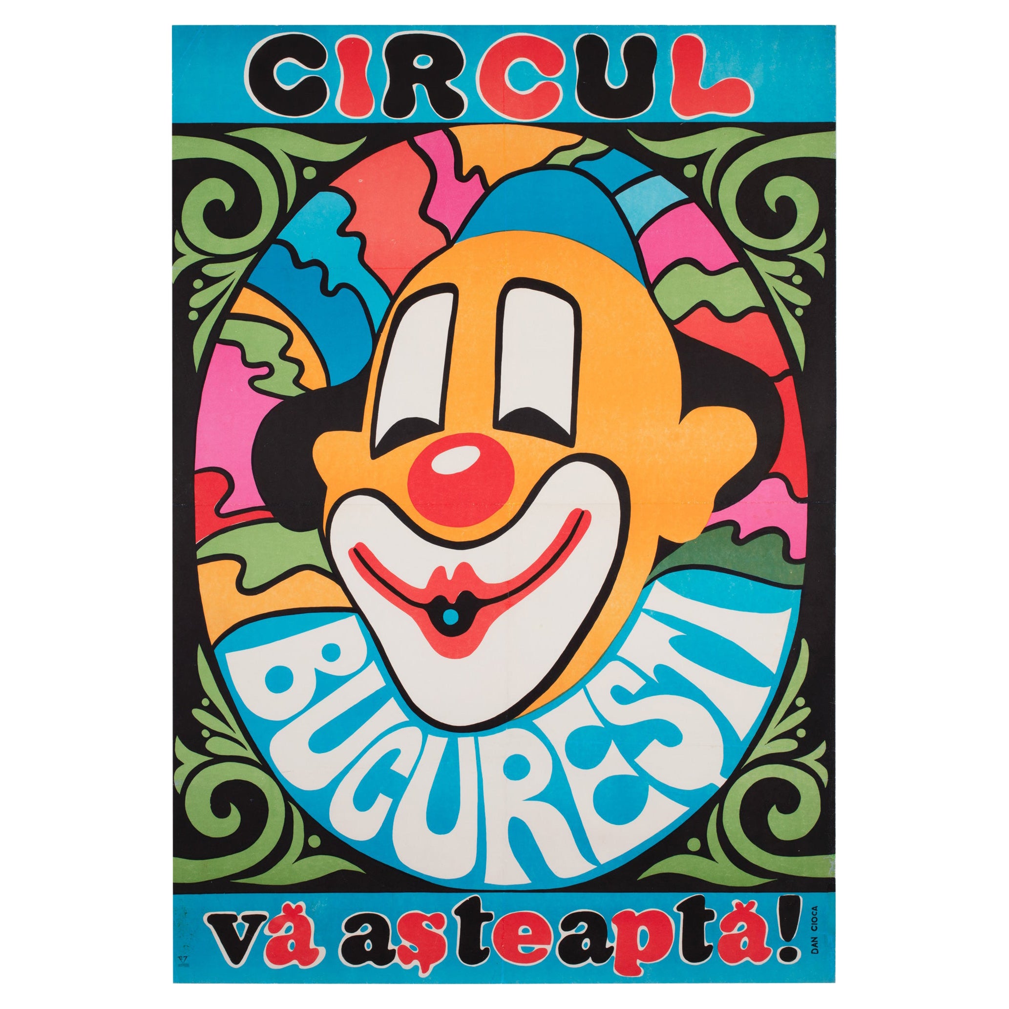 Bucharest Clown 1974 Romanian Circus Poster