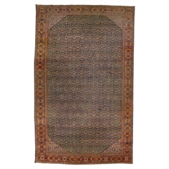 Ancien tapis Mahal bleu en laine surdimensionné fait à la main avec motif sur toute sa surface