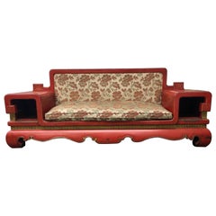 Used Qing Dynasty Aesthetic Movement Imperial Red Lacquer Sofa / Bench, 19th Century