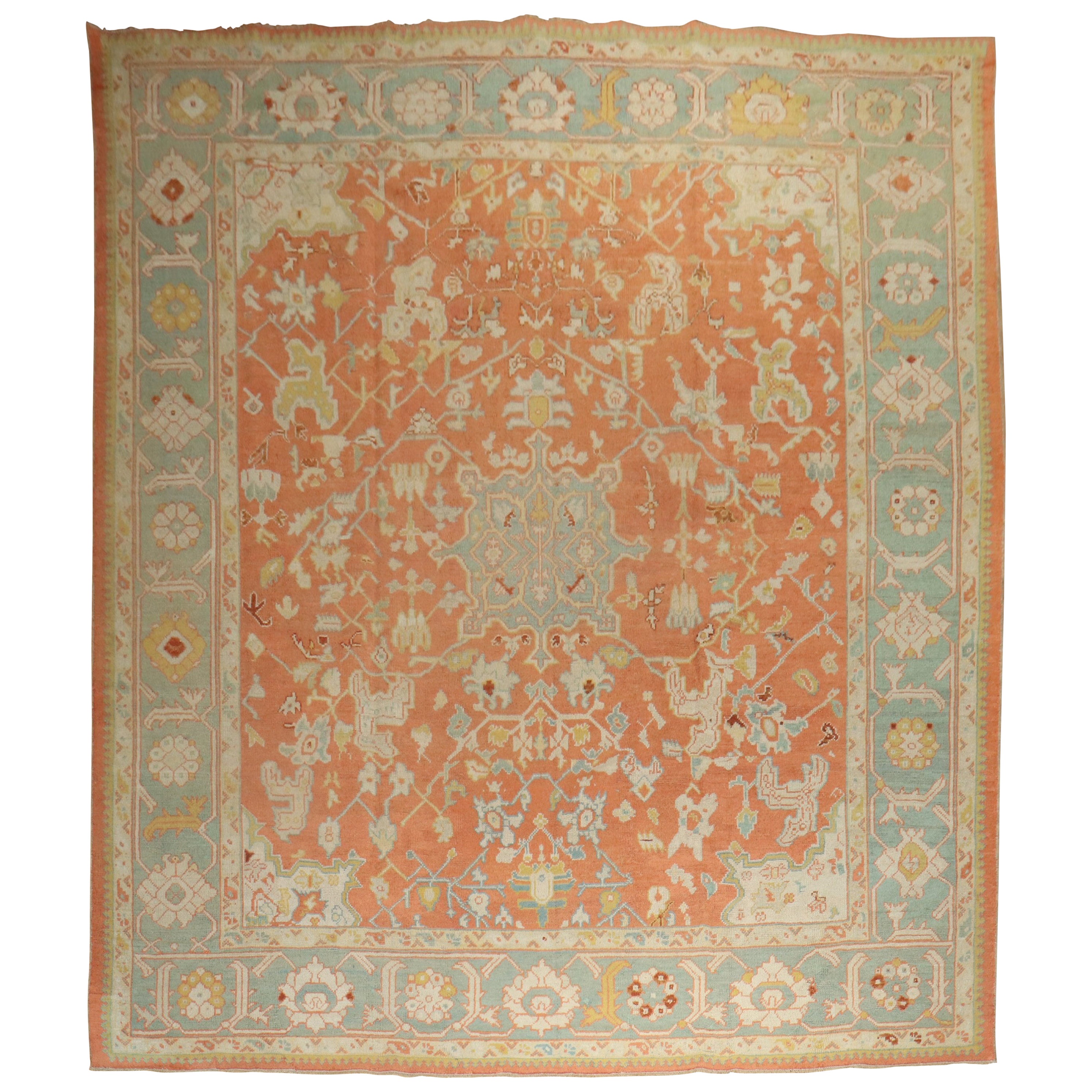 Large Orange Antique Oushak Rug For Sale