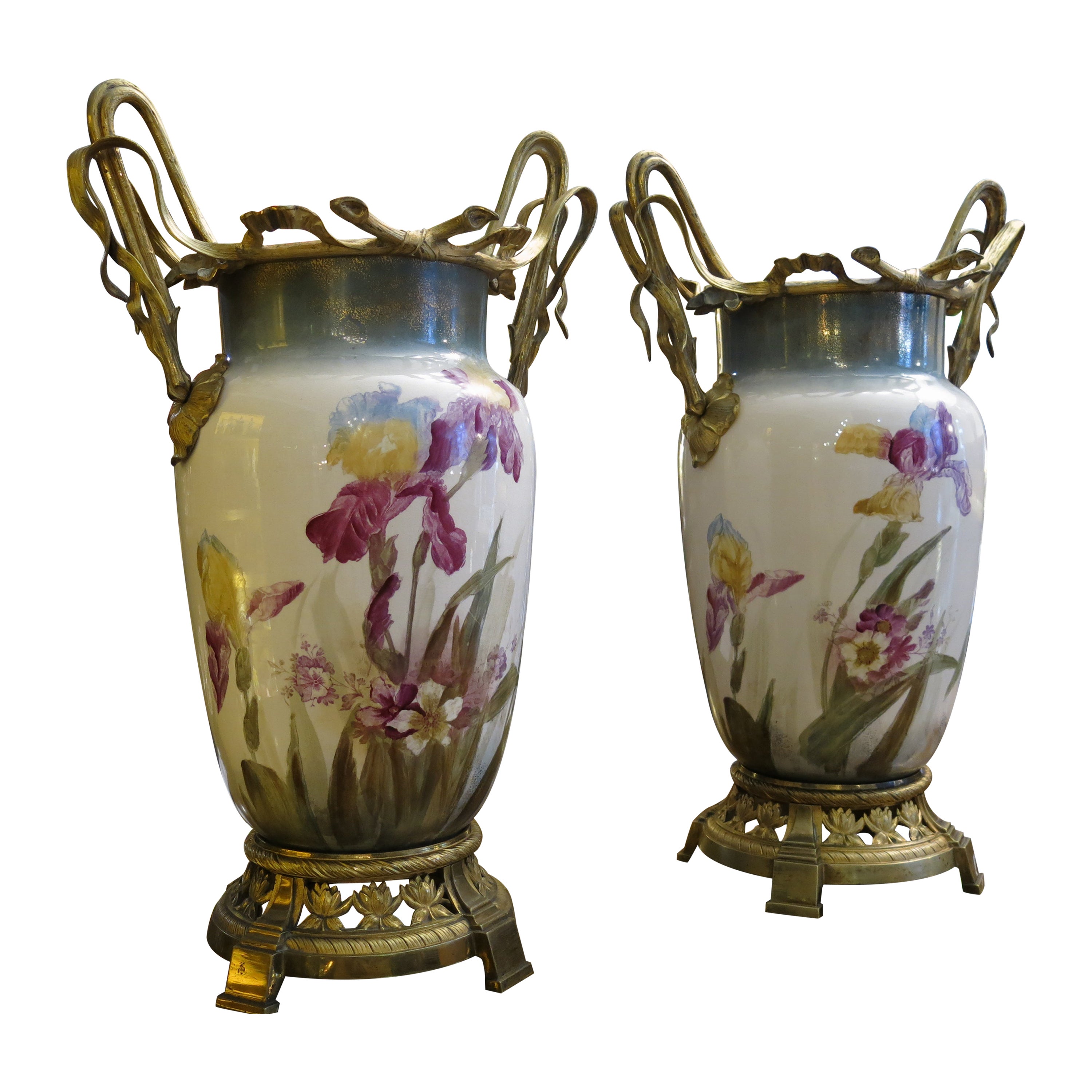 Pair of Art Nouveau Porcelain Amphoras For Sale