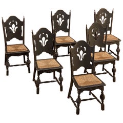 Set of Six Antique Rustic Painted Danish Dining Chairs