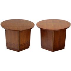 Pair of Hexagon Shape Bases and Round-Top End Tables