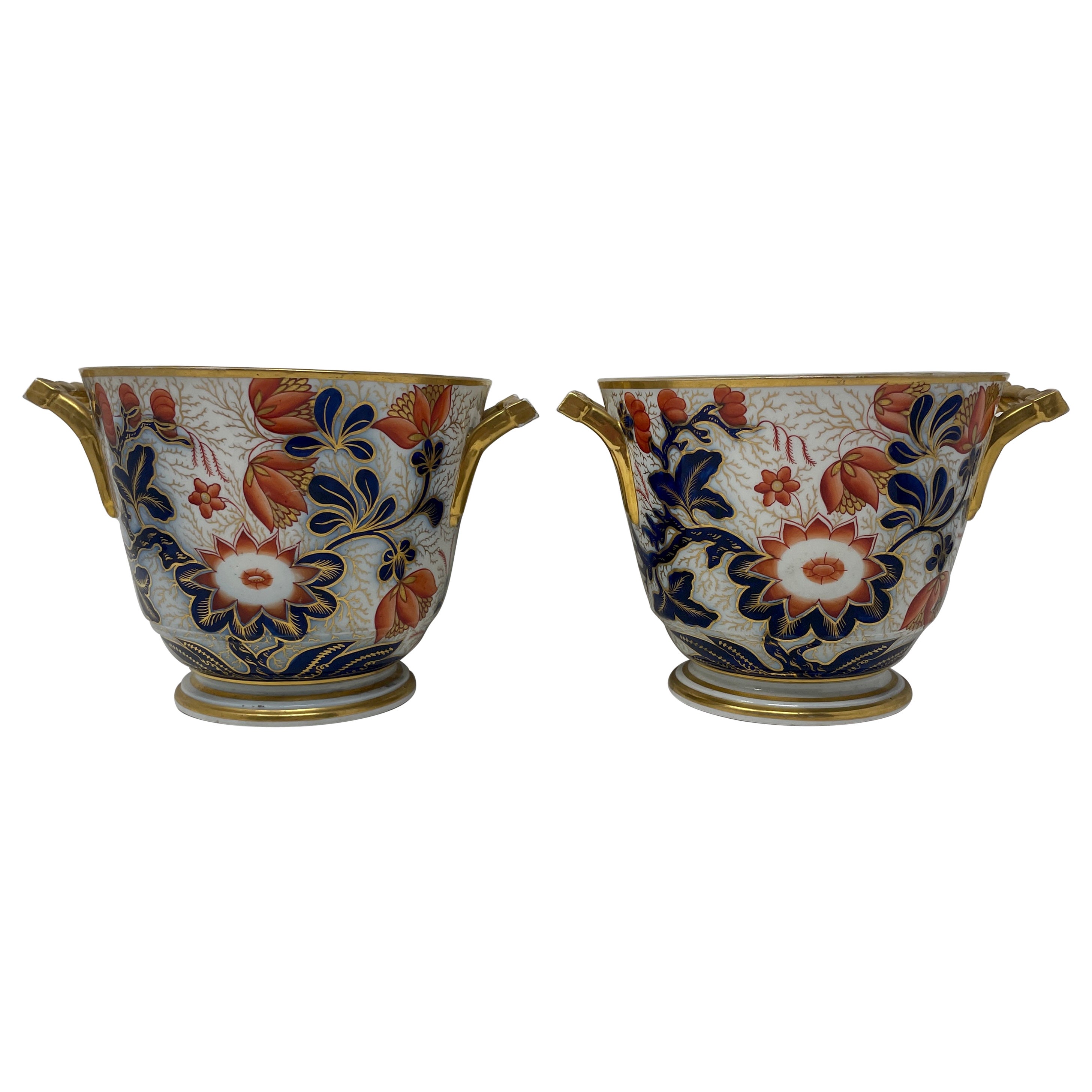 Pair Antique English Crown Derby Porcelain Planters