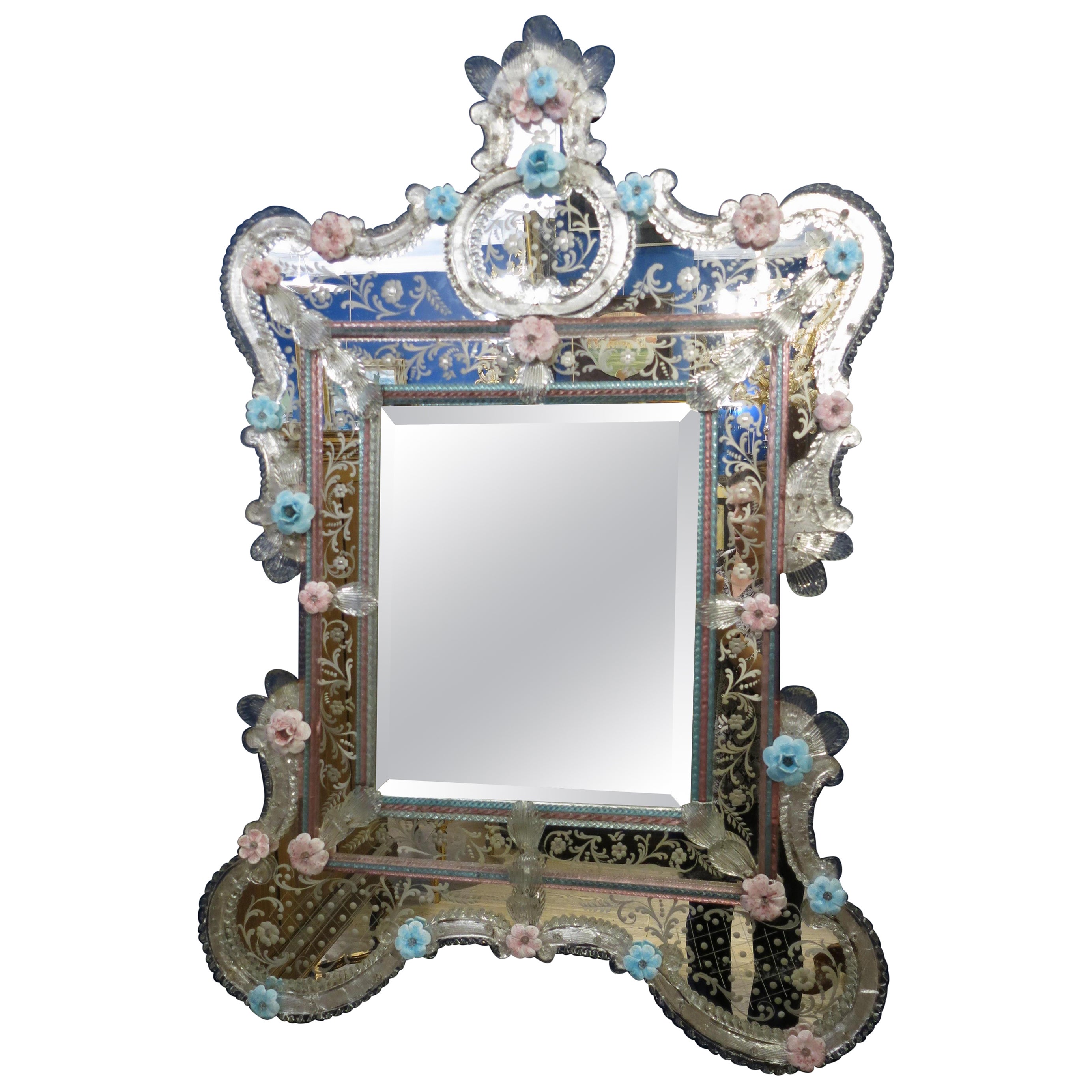 Stylish Venetian Murano Glass Wall Mirror, Circa 1910 For Sale