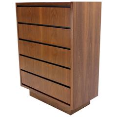 Mid Century Modern Walnut High Chest of 5 Drawers Dresser 4