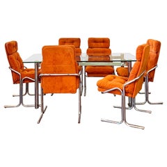 Mid-Century Modern Orange Dining Set of 6 Chrome Chairs by Cal-Style Furniture