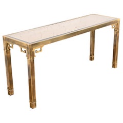 Mastercraft Hollywood Regency Greek Key Brass and Mirrored Glass Console Table