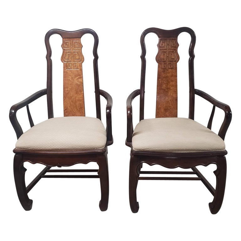 Chin Hua Chinoiserie Dining Chairs W/ Arms For Sale