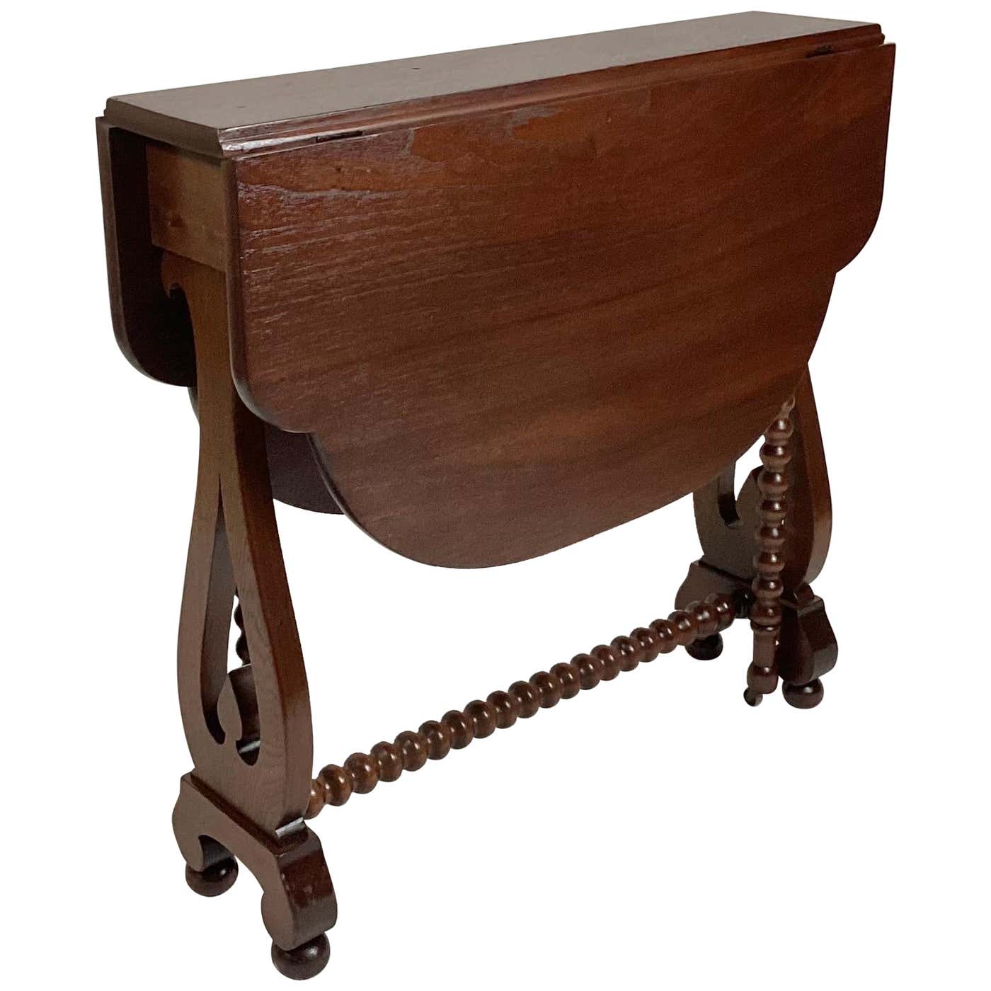 Walnut Narrow Small Tuck-a-Way Drop Leaf Table with Barley Twist Legs ...