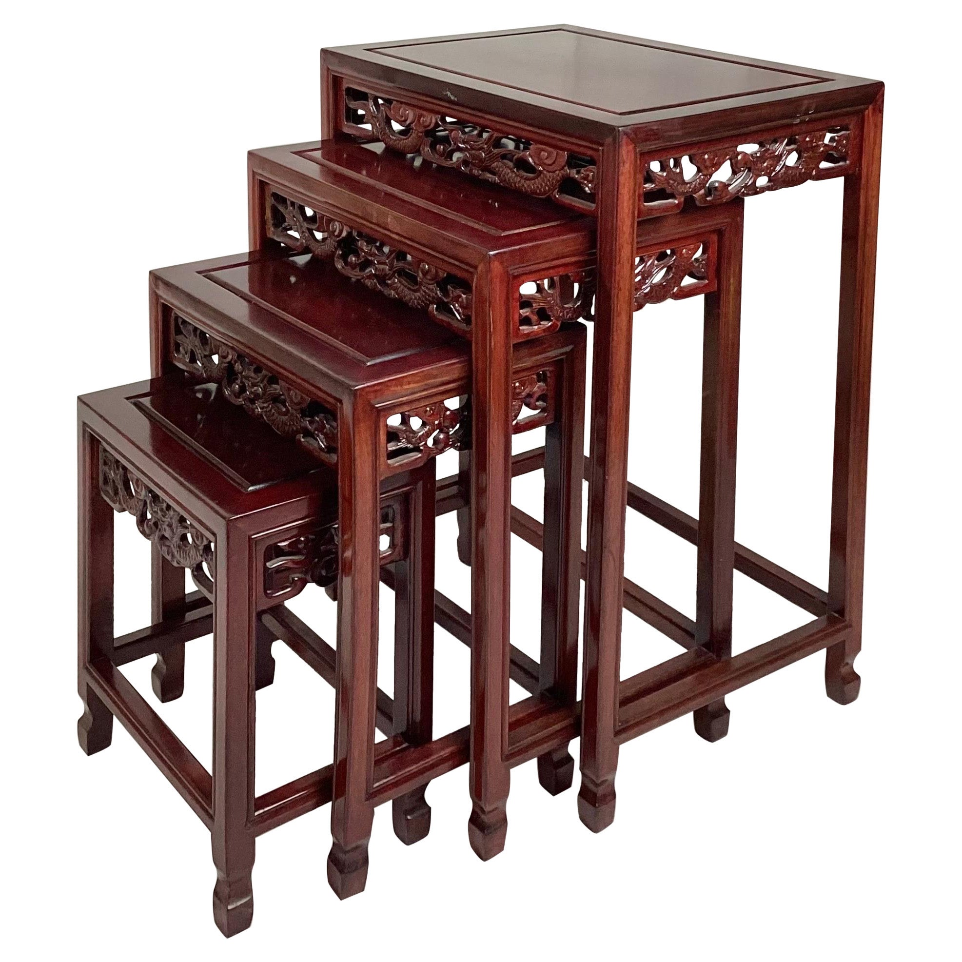 Set of Four Chinese Hardwood Nesting Tables For Sale