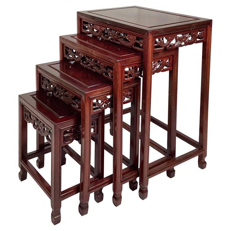 Set of Four Chinese Hardwood Nesting Tables For Sale at 1stDibs