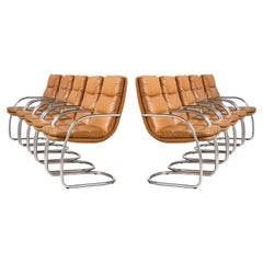 Set of Ten Italian Leather and Chrome Armchairs