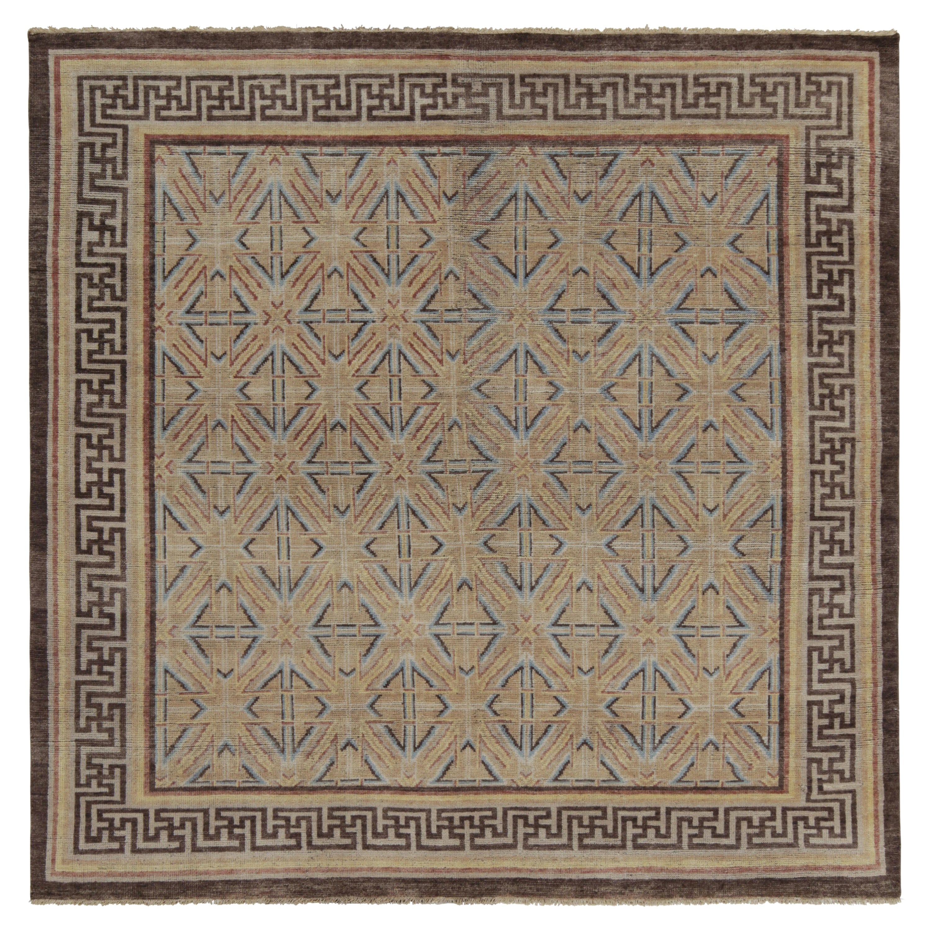 Rug & Kilim’s 18th Century Chinese Style Rug in Beige-Brown and Blue Patterns For Sale