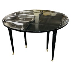 Black Lacquered Circular Dining Table, Three Leaves, Drop Side, Maison Jansen