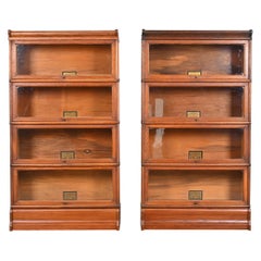 Antique Globe Wernicke Arts & Crafts Oak Four-Stack Barrister Bookcases, Pair