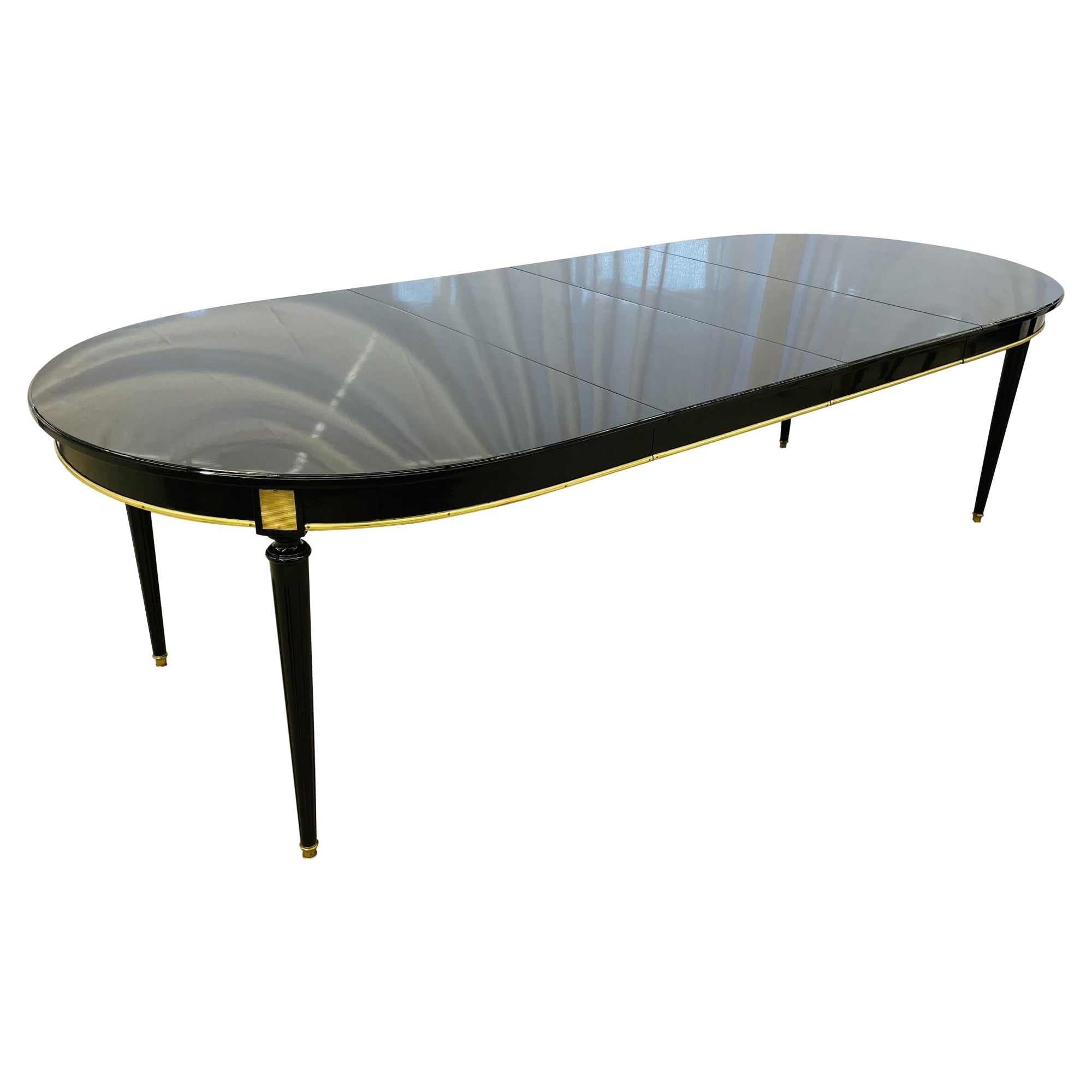 Maison Jansen Dining Table, Black Lacquered, Louis XVI Style, Bronze Mounted