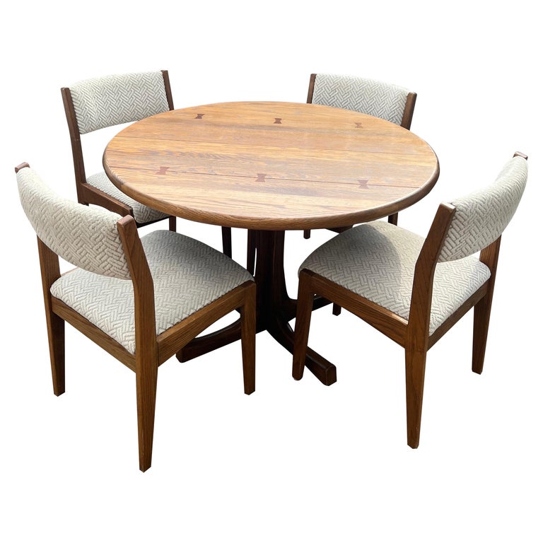 Vintage Russel Wright for Conant Ball Solid Oak Round Pedestal Dining Set  at 1stDibs