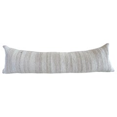 Vintage Turkish Rug Long Lumbar Pillow in White and Blush Stripe