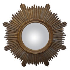 Antique French Giltwood Sunburst Convex Mirror