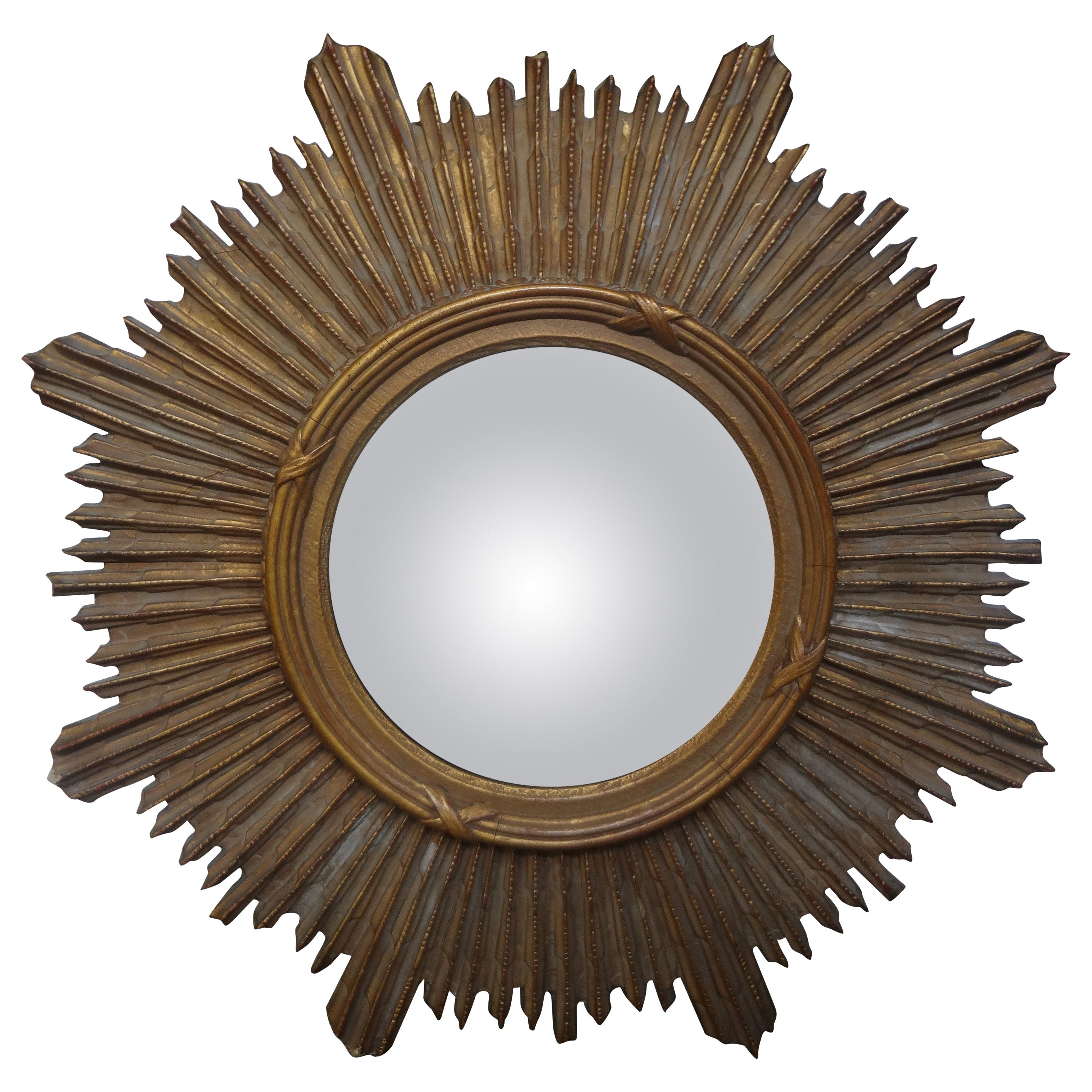 Französisch Giltwood Sunburst konvexe Spiegel im Angebot