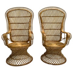 Vintage Rattan Peacock Style Chars, A Pair