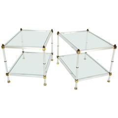 Pair of Mid-Century Modern Glass Brass Chrome Side or End Tables 11