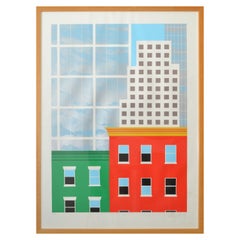 Retro 1982 Down Town New York Signed Artist Mid-Century Modern Wall Painting Fine Art