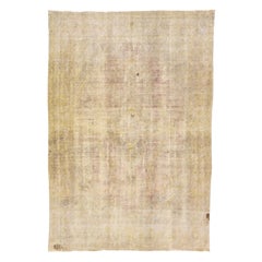 Vintage Distressed Handmade Beige Persian Wool Rug