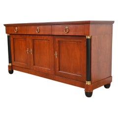 Baker Furniture Neoclassical Cherry Wood and Parcel Ebonized Sideboard Credenza