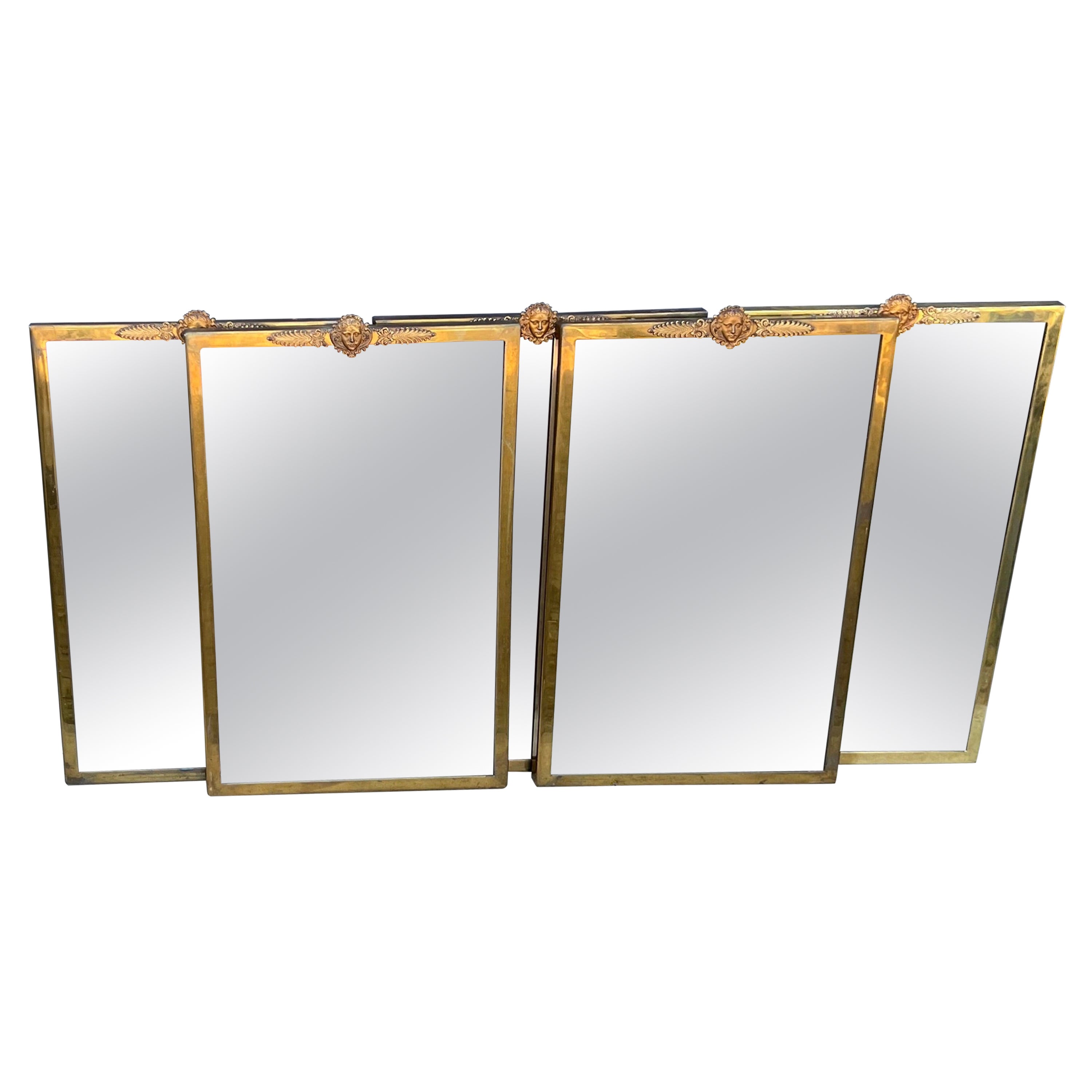 Set of Five Italian Midcentury Made Bronze and Brass Barber Wall Mirrors