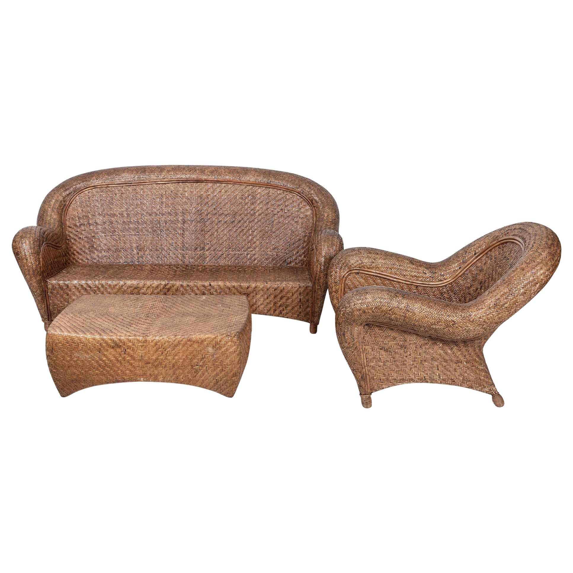 French Bamboo Rattan Sofa Suite For Sale