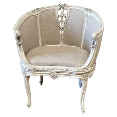 Vintage Painted and Upholstered Louis XV Style Barrel Chair