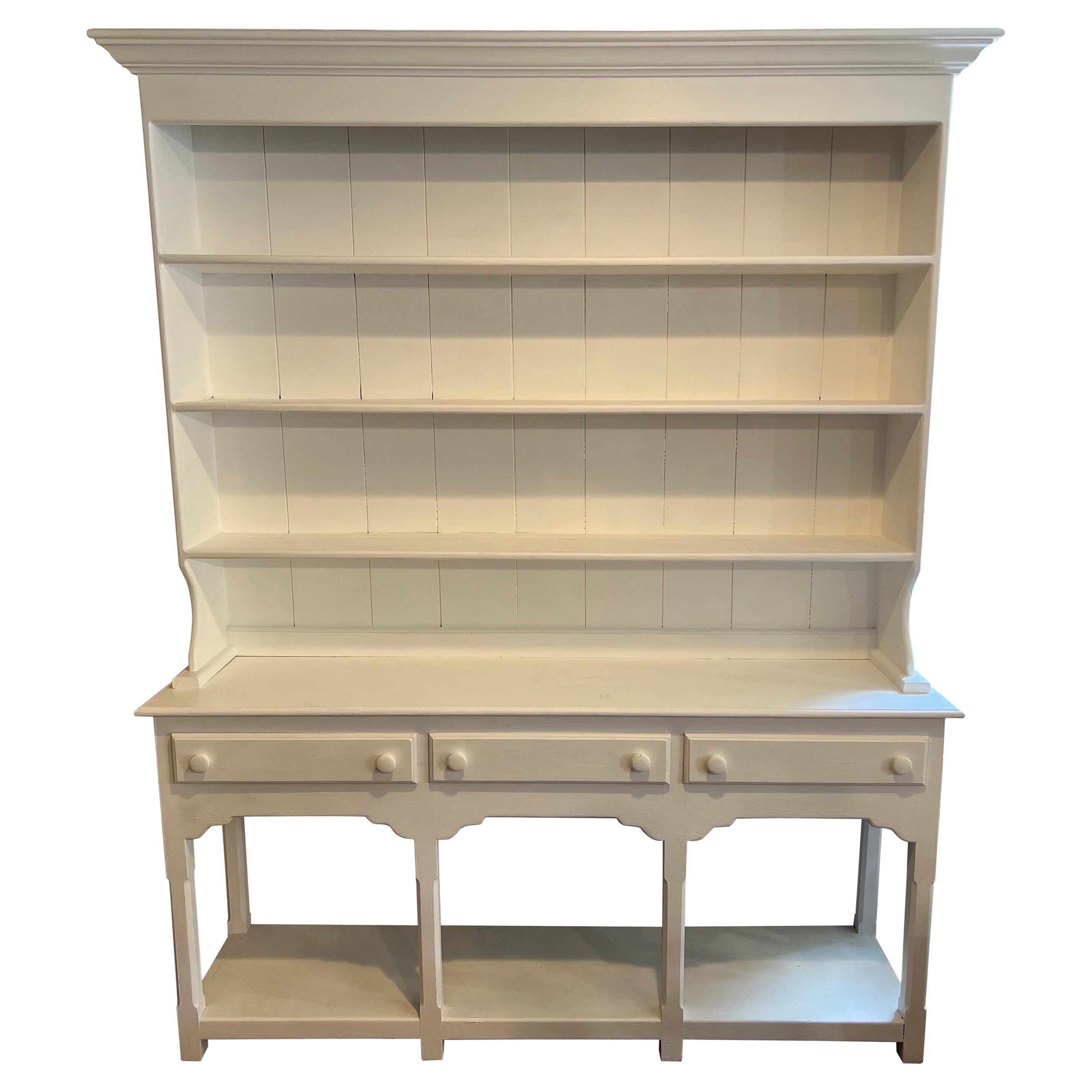 Large White Chalk Paint Hutch with Drawers