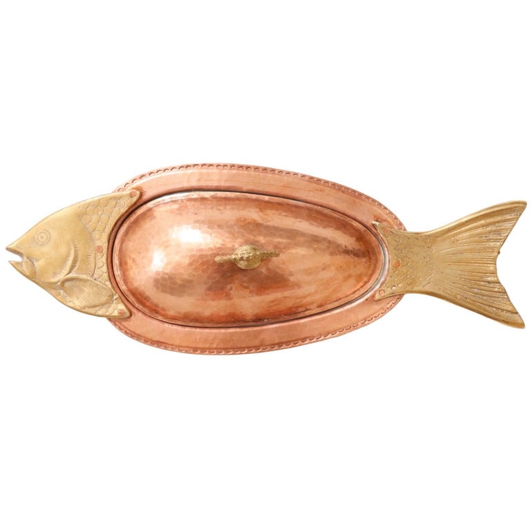 Plat à poisson en laiton et cuivre - En vente sur 1stDibs