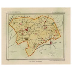 Carte ancienne du comté de Ruinen, Drenthe aux Pays-Bas, 1865