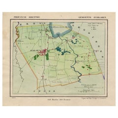 Carte ancienne de la ville de Zuidlaren, Drenthe, aux Pays-Bas, 1865