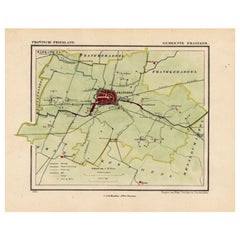 Carte ancienne de la ville de Franeker dans le Friesland, aux Pays-Bas, 1865