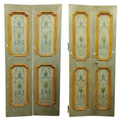 Antique Set of 2 lacquered and painted doors, green and yellow, 18th century Rome