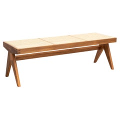 Pierre Jeanneret 057 Civil Bench, Wood and Woven Viennese Cane by Cassina