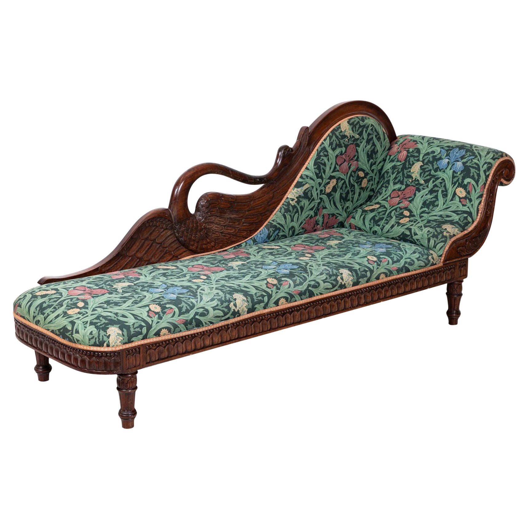 19thC French Empire Walnut Chaise Lounge / Daybed