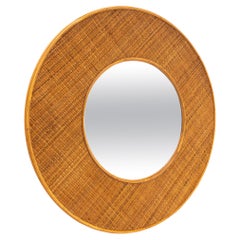 Contemporary Round Italian Rattan Mirror